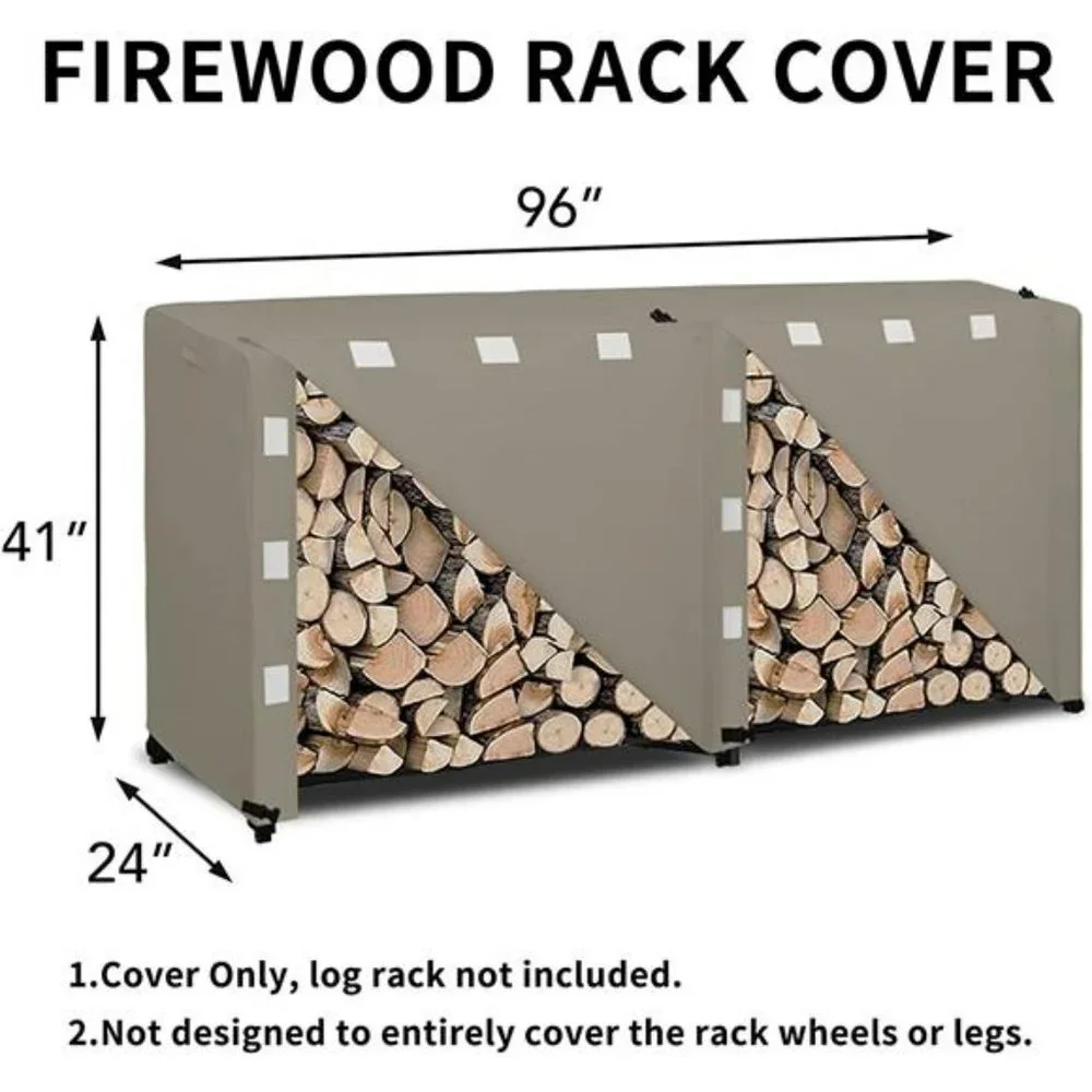 8 Ft Log Rack Cover 600D Heavy Duty Waterproof Firewood Cover 96